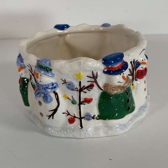 St. Nicholas Square Button Up Holiday Snowman Dip Mix Set Ceramic Bowl Spreader - Picture 3 of 13